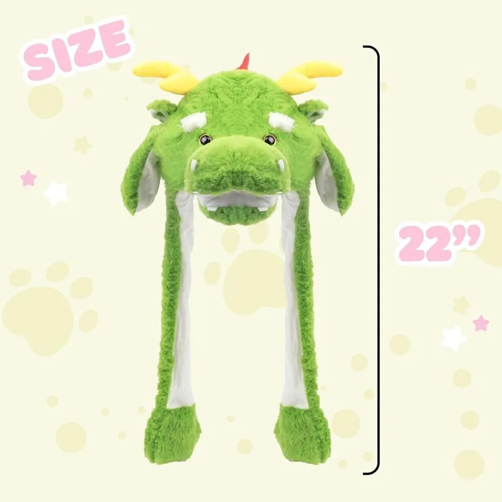 Kids Dragon Animal Hat with Ears Moving Jumping Pop Up Beating Plush Holiday